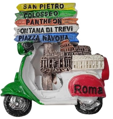 Imán para nevera 3D estilo motocicleta Roma Italia, recuerdo de viaje, decoración de refrigerador, resina pintada a mano, colección artesanal
