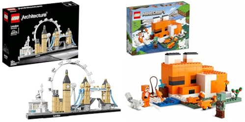 LEGO Architecture London Set & 21178 Minecraft Die Fuchs-Lodge, Spielzeug für Jungen und Mädchen ab 8 Jahren mit Figuren von ertrunkenem Zombie und Tieren, Kinderspielzeug