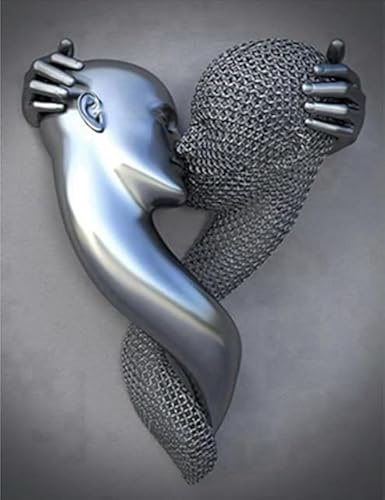 LPFNSF Modernes 3D-Metallcharakter-Plakat, Dekorative Malerei Des 3D-Kunstskulptureffekts, Romantisches Paar, Das Haus, Schlafzimmer, Wohnzimmer-Plakat-Set Umarmt, Rahmenlos (B 5,80x120cm*1)