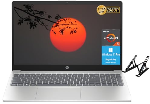 HP Ordinateur portable 2024 pour affaires et étudiants, écran FHD 15,6 pouces, AMD Ryzen 5-7520U (4 cœurs), DDR5 16 Go, SSD 256 Go, AMD Radeon Graphics, webcam HD, WiFi 6, charge rapide,