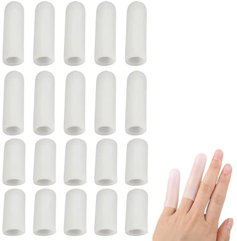 Asheyya 20 Pcs Silicone Finger Protectors, Thumb Waterproof Finger Cots Protector for Finger Cracking, Wound (2 Size, White)