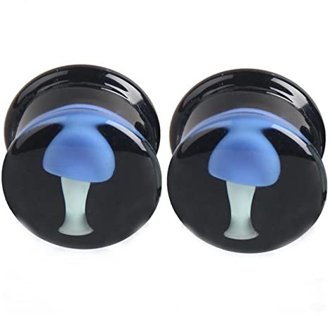 Grewod Tunnel Plug, Glas Schwarz Pilz Ohr Tunnel Herren Damen Flesh Tunnel Ohr Expander Piercing Schmuck 14MM, 2 Stück