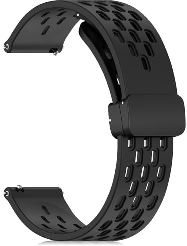 CeiBand 20mm 22mm Silicone Sports Strap, Quick Release Smart Watch Band for Men Women, with Anti-Slip Magnetic Buckle Waterproof Silicone Breathable Replacement Bracelet - (20mm Black)