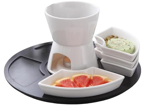 Juego de ollas de fondue para derretir – Juego de ollas de cerámica blanca para fondue de chocolate, kit de olla de cerámica para fondue de fusión, juego de fondue de vela multiusos para picnics, té