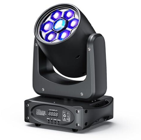 150 W Cabeza móvil LED RGBW Disco DJ Luces 6 Bee Eye Prisma Efecto Luz con 8 Gobos Iluminación Escenario para Fiesta, Bar Club Bodas Iglesia Live Band