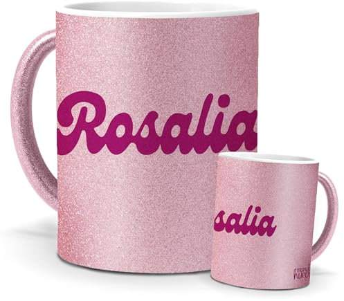 mundohuevo Tazas Únicas | Rosalía | Edición Especial Purpurina Rosa | Mensaje para Fans de Música | Tazas para Café, Té... | Regalo para Fans de Rosalía.