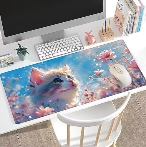 Waterproof Mouse Pad Cat Large Desk Mat FlowerMouse Mat, Non-Slip Rubber Base Desk Pad, Non Slip Computer Keyboard Mousepad, Gaming Mouse Pad, Desk Pad Laptop for Office, Decor 47.2x23.6in W5-750