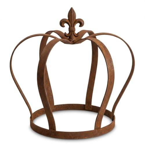 Der-Porzellan-Laden Edelrost Krone aus Metall, romantische Dekokrone Garten mit Lilienspitze/Fleur-de-lis, wetterfeste Rostdeko Krone für Balkon, Terrasse, Hochzeit, 54 x 50 cm