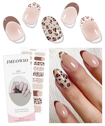 JMEOWIO Nagelfolie Creme Kaffee Französische Spitze Leopardendruck Gel Nail Nagelfolien Selbstklebend Nagelsticker Uv Härtend Dekoration Nageldesign Zubehör