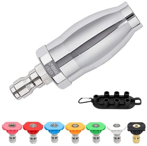 4000 PSI Stainless Turbo Nozzle for Pressure Washer, 360°Rotating Nozzle for Hot and Cold Water, 1/4 Inch Quick Connect, Orifice 3.0 with 7 Pieces Spray Nozzle Tips Kit