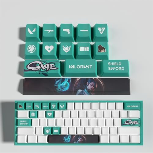 Valorant Sage 14 Capuchons de Touches Profil OEM Ergonomique, Matériau PBT OEM Profile Dye Sublimation Disposition, Compatible avec la Plupart des Claviers Mécaniques (7)