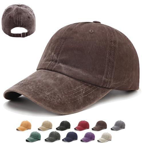 XIEXIESHER Unisex Baseballkappe Damen Herren, 1/2 STK Einheitsgröße, Metallverschluss Verstellbar, 14 Farben, Vintage Basecap Kappe, Retro Schildmütze UV Schutz Outdoor Reisen Angeln Camping(Braun)