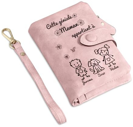 Portefeuille Personnalisé pour avec Maman Mamie Rose Porte-Monnaie avec Prénoms et Enfants Cadeau Maman Cadeau Fete des Meres Personnalisé (3 nom)