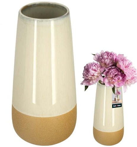 KOTARBAU® Vase en céramique, crème, orange, deux textures - 27 x 13 cm - Diamètre : 13 cm - Pour herbe de la pampa, style bohème - Moderne - Fait à la main - Pour fleurs séchées