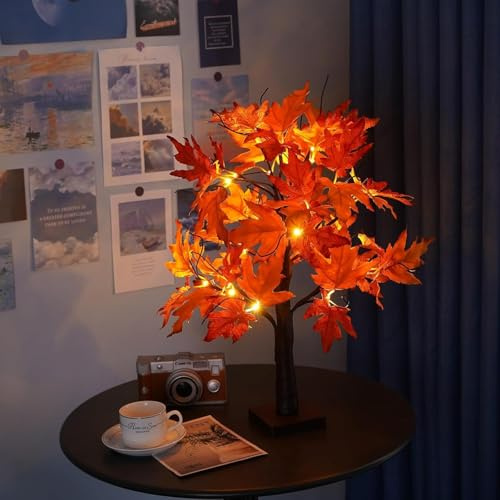 Ahornblatt Perle Palme Rose Blumenbaum mit Lichtern Mini Baum Ornament Warme weiße LEDs Licht Tischplatte Dekoration Indoor oder Outdoor Verwendung für Weihnachten Home Party Hochzeit