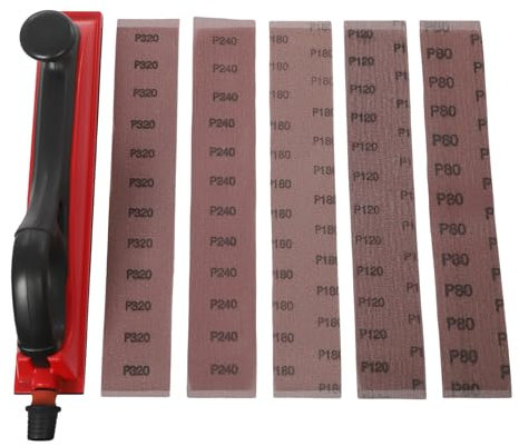 DOPBENT Handschleifer Mit Absaugung 420 * 70mm, Kleinere Handschleifer für mehr Szenarien, Inkl 5 St. Netz-Schleifstreifen Klett Korn P80 P120 P180 P240 P320, Staubfreies Schleifen (Rot)