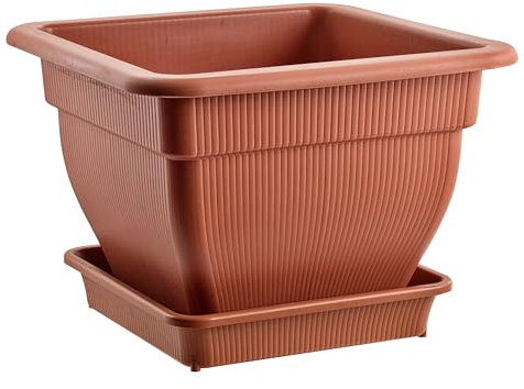 BURI L Pflanzkübel Blumentopf 38x38x28cm mit Wasserspeicher und Untersetzer - 18 Liter Pflanztopf gegen Staunässe terrakotta, UV-stabil, frostsicher, robust