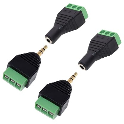 Wvzong 4-Pack Solderless 3.5mm TRS Stereo Audio Adapter Kit - 3-Pole Screw Terminal Male to Female Balun Connector for Headphone, Microphone, CCTV