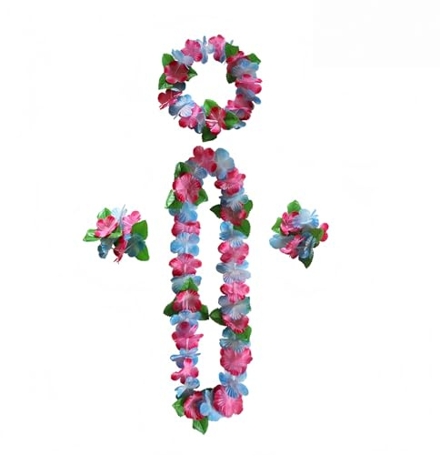 Sumneo Hawaii Ketten Set Blumenkranz Hawaiikette Blumen Halskette + Armband + Haarband für Hawaii Party Dekoration, Karneval, Strand, Geburtstag, Hochzeit für Damen & Herren (2#)