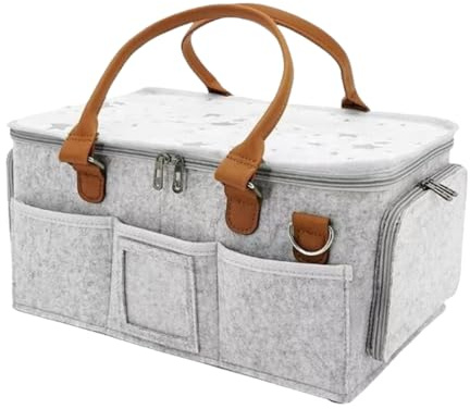 flaxarne Portable Felt Storage Box with Zipper Lid Multi-compartment Caddy Organizer with Pockets 15 * 10 * 7 Inches