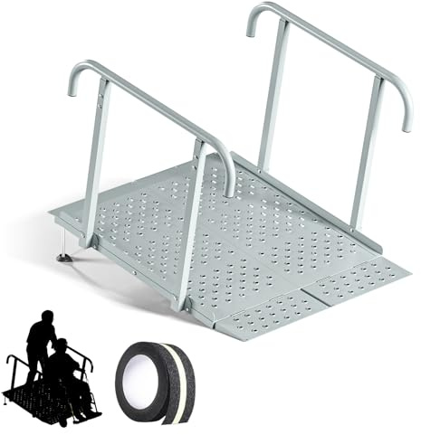 Portable Wheelchair Ramp with Handrails, 1-7 Aluminum Handicap Ramp for Home Steps, Stairs, Porches, Heavy Duty Folding Threshold Ramp with Non-Slip Surface & Safety Rails, Supports up to 770 lbs