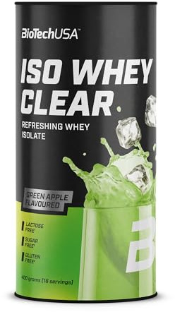 BioTechUSA Iso Whey Clear | Erfrischendes Molkenisolat mit Fruchtgeschmack | Hoher Proteingehalt | Mit Aminosäuren | Laktosefrei, Zuckerfrei, Glutenfrei | 400 g, Grüner Apfel
