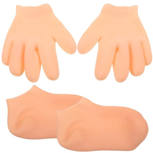 KJHBV Set 1 Paio Guanti Idratanti e Calzini Morbidi in Sebs Riutilizzabili Design Traspirante per Mani e Piedi Femminili, per Viaggi All'aperto e Uso Notturno