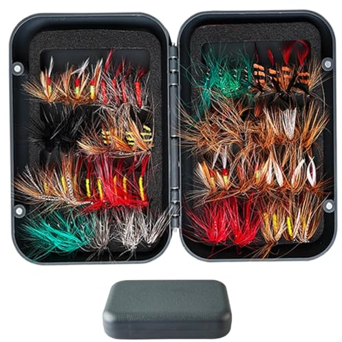 Juego de moscas de pesca con mosca, 40/60 piezas, incluidas moscas, moscas mojadas, ninfas, serpentinas, terrestres, sanguijuelas y más, con de moscas magnética para pesca de agua dulce