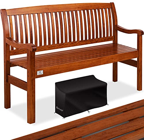 KESSER® Gartenbank Holz wetterfest 150cm Holzbank Garten 3-4 Sitzer, Sitzbank Outdoor, Balkonbank aus Massivholz, Parkbank 320 kg belastbar für Garten, Terrasse & Balkon inkl. Abdeckung, Dunkelbraun
