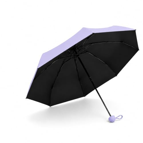 Etrexonline Paraguas Plegable Compacto UPF 50+, Mini Paraguas de Bolsillo con 8 Varillas de Fibra de Vidrio, Sombrilla Portátil Impermeable para Sol y Lluvia con Funda - Lila