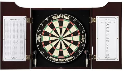 Viper Hudson All-in-One Dart-Center: Klassischer Massivholzschrank & offizielles Sisal-/Bristle-Dartboard-Bundle: Standard-Set (Shot King Dartboard), Mahagoni-Finish