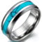 JewelryWe Ringe Herren Wolfram Türkis: 8mm Breite Wolframcarbid Herren-Ring Synthetische Türkis Inlay Bandring Eheringe Verlobungsringe Hochzeit Band Ring mit Gravur Grün Silber Größe 53