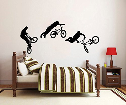 Wandaufkleber für Junge BMX Radfahrer Sprung Freistil Fahrrad Sport Wandtattoo Kinder Geschenk Jungen Kinderzimmer Vinyl Aufkleber Wandsticker Fototapete Dekoration für Zuhause Schlafzimmer