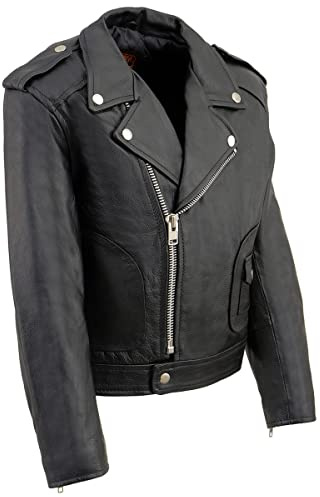 Milwaukee Leather LKK1920 Boy's Black Classic Leather Biker Jacket with Patch Pocket Style - Large