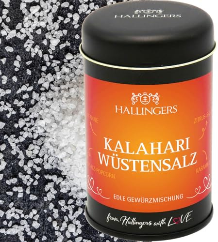 Hallingers Genuss Manufaktur Salz Geschenk - Gourmet-Qualität zum Kochen in edler Geschenk-Dose Kalahari Wüsten... für Eierspeisen, Krustentiere & Pilze, Geschenkidee für Frauen Männer