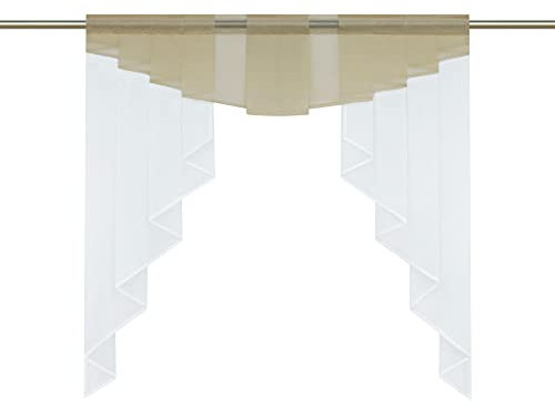 HongYa transparenter Voile Scheibengardine Tunnelzug Kurzstore Küche Kleinfenster Gardine H/B 80/80 cm Sand