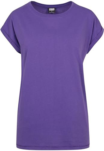 URBAN CLASSICS t-shirt da Donna con Manica Arrotolata, Maglietta a Maniche Corte da Donna in Cotone, Tee Shirt con Scollo Rotondo e Spalle Arrotondate, Colore: Rosso Ciliegia, Taglia: XXL