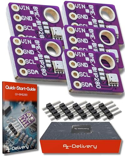 AZDelivery 5 x GY-BME280 Barometrischer Sensor für Temperatur, Luftfeuchtigkeit und Luftdruck kompatibel mit Arduino und Raspberry Pi inklusive E-Book!