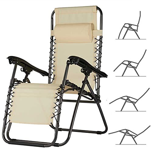 BAKAJI Sedia gravità Zero Sdraio da Giardino Poltrona Relax Pieghevole Salvaspazio Tubolari Acciaio 22mm Reclinabile Tessuto in Texilene Traspirante, Mare Spiaggia Piscina Arredo Esterno (Beige)