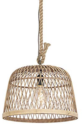 Qazqa country-rustic Pendelleuchte, Pendellampe - Calamus - Beige, Rund, 40cm, Ideal als Wohnzimmerlampe
