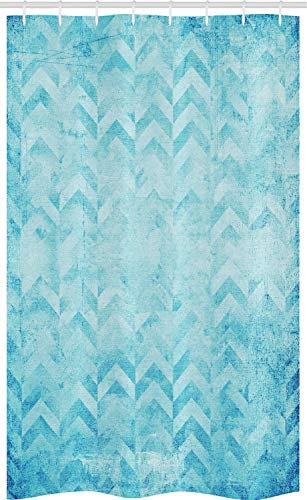 ABAKUHAUS Türkis Schmaler Duschvorhang, Geomerische Chevron-Kunst, Badezimmer Deko Set aus Stoff mit Haken, 120 x 180 cm, Türkis