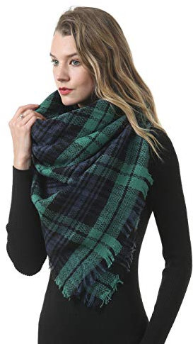 MAKFORT Femme Écharpe Grand Plaid en Laine Acrylique Foulard Long Chaude Vogue en Automne/Hiver Cape Souple Confortable (E)
