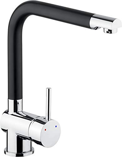 Cornat Spültisch-Einhebelarmatur Solana - Hochwertiger Messingkörper - schwarz / verchromt - Hoher & 360° schwenkbarer Auslauf / Hochdruck-Armatur / Küchenarmatur / Wasserhahn / SOLS5