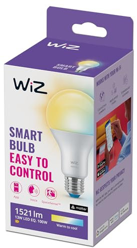 WiZ Tunable White LED Lampe E27 (1.521 lm), 100 W 1er-Pack Lampe mit warm- bis kaltweißem dimmbarem Licht, smarte Lichtsteuerung über WLAN per Stimme/App