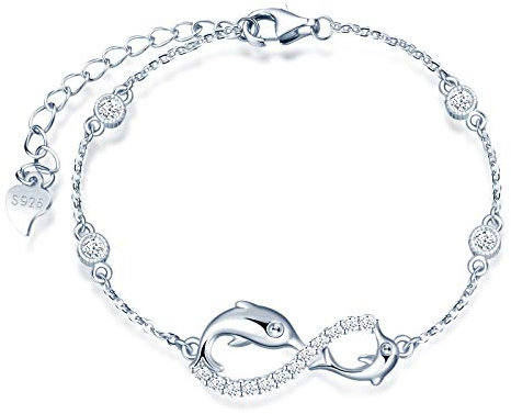 INFINIONLY Damen Mädchen 925 Sterling silber Armbänder, Schmuck-Sets, Nettes Delfin-Unendlichkeitssymbol Armbänder, Silber, Intarsien Zirkon, Geburtstag Weihnachten Geschenk
