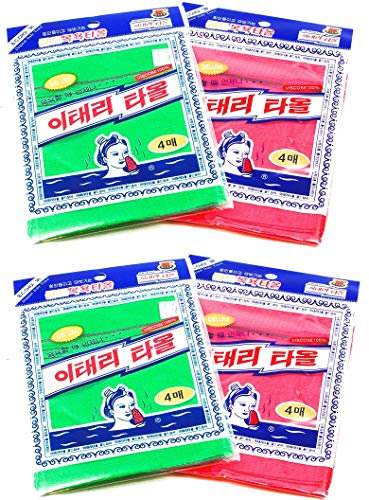 Asiatischer Peeling-Waschlappen, Rot und Grün, 2 Stück