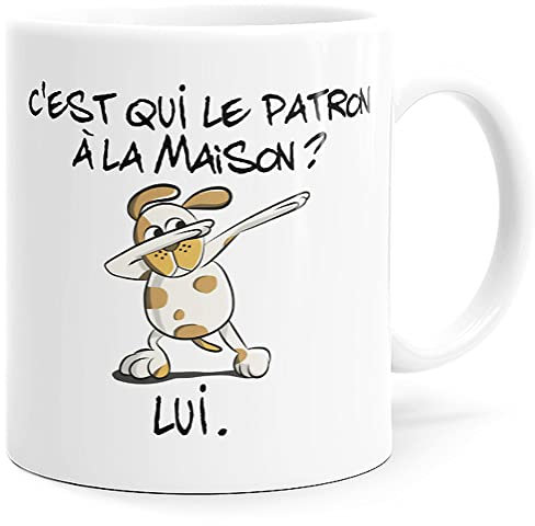 Luigi Collection Mug Humour Chien C’est qui le Patron Tasse Message drôle Animaux. Idée Cadeau Original Amis Couple Enfant Collègue Frère Sœur pour Anniversaire Noël Souriez dès le Réveil