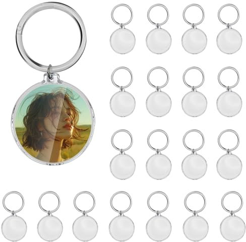 Aweisile Porte Clés Photo 30 pièces Porte Clés Photo en Acrylique Porte Cle Personnalise Rond Porte Clé Vierge Transparent Porte-clés Photo Vierge avec Porte-clés pour Personnalisés Porte-Clé