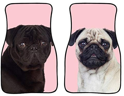 HUGS IDEA Lot de 2 tapis de sol avant de voiture universels en forme de carlin rose