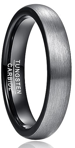 Cloyo Ring Herren Wolfram Eheringe Schwarz 4mm Grau Partnerringe für Sie und Ihn Matt Gewölbten Größe 60 (19.1)